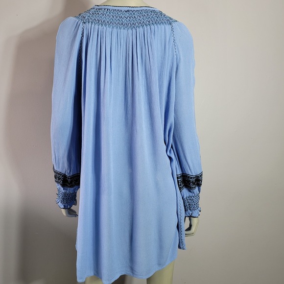 Free People Boho Blue Embroidered Tassel Peasant Tunic Dress OB770136 - Picture 6 of 10